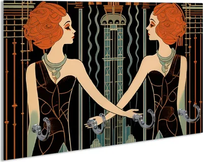 Produktbild von Wallario Schlüsselbrett aus Glas, Motiv: Art Deco im Einklang, 30 x 20 cm mit 4 Haken