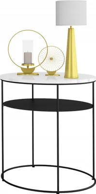 Zdjęcie produktu dla Okrągły Stolik Kawowy z Półką Loft Metal 55 x 55 x 63 Czarny+Biały Połysk