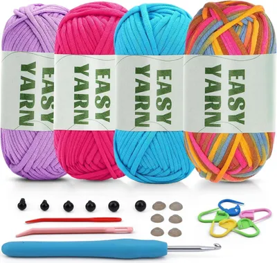 Image de lot de 4 fils à crochet Easy Yarn pour débutants 200g violet rose bleu rouge