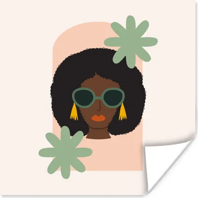 Produktbild von MuchoWow® Poster Frau - Sonnenbrille - Blumen 50x50 cm - Wohnzimmerdekoration