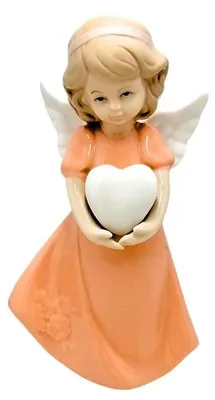 Image de Figurine d'ange en porcelaine, couleur orange, 14 cm - Art Sacré
