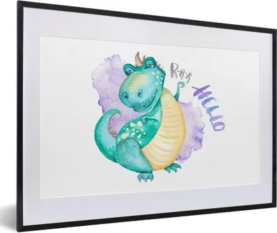 Produktbild von MuchoWow® Gerahmtes Poster Dinosaurier - Kinderzimmer - Grün - Jungen - Mädchen - Kinder 60x40 cm - Poster mit Schwarzem Bilderrahmen Wandposter Rahmen Foto Bilder - Schlafzimmer - Plakat in Rahmen - Drucken