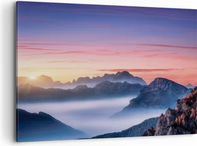 Produktbild von Bild auf Leinwand - Leinwandbild - Einteilig - Westen Sonne Berge - 120x80cm - Wand Bild - Wanddeko - Wandbilder - Leinwanddruck - Bilder - Wanddekoration - Leinwand bilder - Wandbild - AA120x80-4525