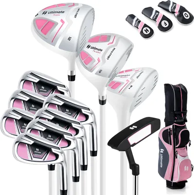 Produktbild von COSTWAY kompletný dámsky set golfových palíc, set golfových palíc pre pravákov 11-dielny set golfových palíc pre pravákov s krytom proti dažďu ružový