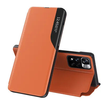 Obrázek produktu pro Flipové pouzdro pro Xiaomi Redmi Note 11 Pro / Note 11 Pro+,Polyuretankůže pouzdro s okénkem a funkcí stojánku Pomerančový