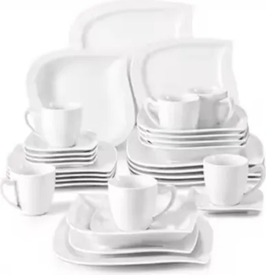 Produktbild von Refined Tafelservices – 6 Personen – 30-teilig – Weiß Keramik – Essteller & Frühstücksteller