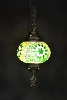 Obrázek produktu pro Turecká závěsná lampa s 12 cm zeleným mozaikovým sklem – orientální lampa pro atmosférické osvětlení