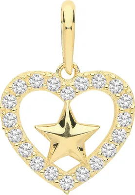 Produktbild von Stylischer 9 Karat (375) Gold Herz Damen - Anhänger mit Zirkonia - 21mm*15mm; TRS28176