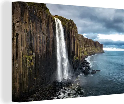 Produktbild von OneMillionCanvasses® - Leinwandbilder - 140x90 cm, Wasserfall - Meer - Schottland - Natur, Wandbilder Kunstdruck Wanddekoration