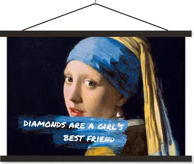 Produktbild von MuchoWow® Textilposter Vermeer - Das Mädchen mit dem Perlenohrring - Zitat 150x100 cm mit schwarzem Rahmen - Schlafzimmer