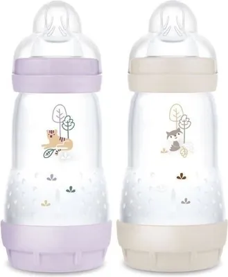 Produktbild von Babyflasche, MAM Easy Start Anti-Colique, 260 ml, Sauger Größe 2, 2er-Pack, Lila und Sand