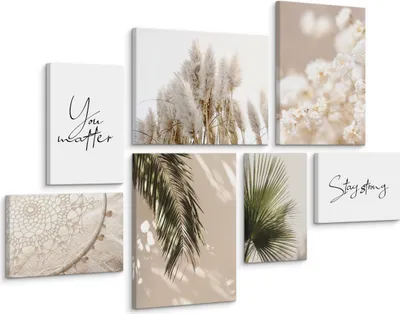 Obrázek produktu pro MURALO SET OBRAZŮ DO POKOJE TROPICKÉ LÍSTKY MACRAMA BOHO STYL 110x80 - 3 obrazy 30x40 a 4 obrazy 20x30