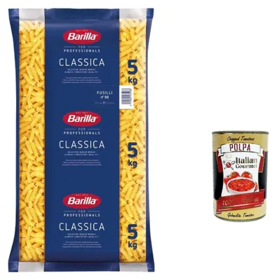 Produktbild von Barilla Professionals Classica Fusilli n.98 Großpackung 1x5kg – Hartweizengrieß Pasta für Gastronomie, Kantinen, Familien, al dente Qualität aus Italien + Italian Gourmet polpa