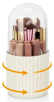 Produktbild von Drehbarer Make-up-Organizer, Pinselhalter mit Deckel, Kosmetik-Organizer für Schminktisch, Schlafzimmer oder Badezimmer (weiß)