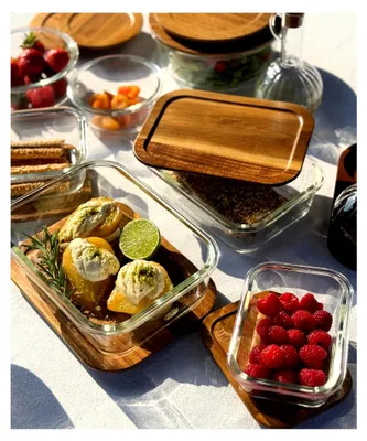 Produktbild von Frischhaltedosen Set aus Glas 4-teilig – Vorratsdosen mit Akaziendeckel, BPA-frei – luftdichtes Set – mikrowellen- und ofenfest – Glasbehälter für Meal Prep und Aufbewahrung