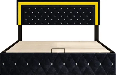 Produktbild von UnboxG Polsterbett 160 x 200cm, LED-Kopfteil, Hydraulisch Doppelbett mit Lattenrost & Bettkasten, Funktionsbett mit Verstellbares Kopfteil, Samt Continentalbett, für Erwachsene&Jugendliche,  Schwarz