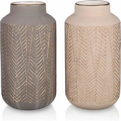 Image de Ensemble de 2 vases en céramique, 185 cm - Gris clair et doré clair