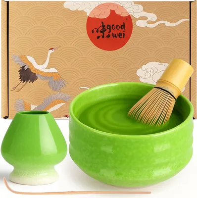 Produktbild von Matcha Set "Midori" mit Schale, Besen & Besenhalter – edles Set für Matcha-Zeremonie und stilvollen Teegenuss