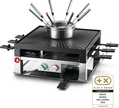 Produktbild von Solis Fondue und Raclette Grill 1200W 8 Personen Fonduetopf 8 Spieße 8 Pfännchen
