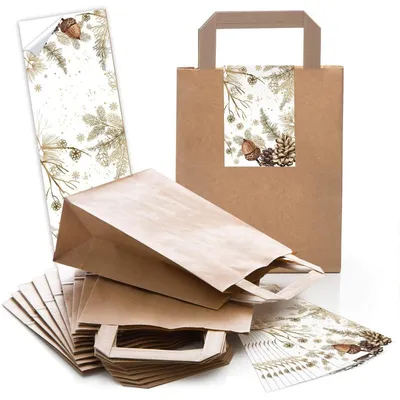 Produktbild von Braune Henkeltüten 18 x 8 x 22 cm mit weihnachtlicher Banderole50 Stück