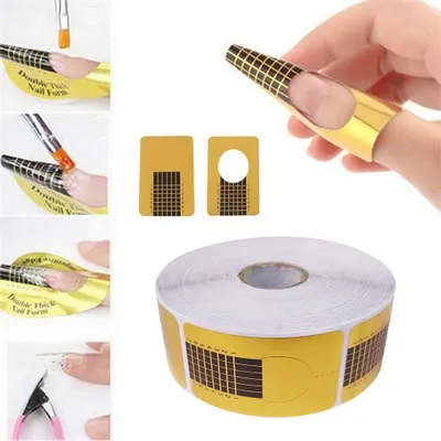 Produktbild von 1 Rolle (500 Stück) Nagel Schablonen -Selbstklebende Nagelschablonen Verlängerungsfolie -Modellierschablonen Modellier für Nailart Gel-Nägel künstliche Nagel-Verlängerung (Gold)