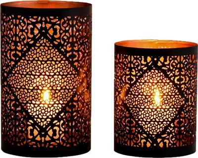 Image de lot de 2 photophores décoratifs orientaux Yazim Noir