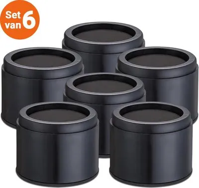 Productafbeelding van JustValue Meubelverhoger Set - 8 cm - Max. 4535 kg Per Poot - Set van 6 - Verstelbaar - Modern Zwart Design - Rond - Stoelverhogers Volwassenen