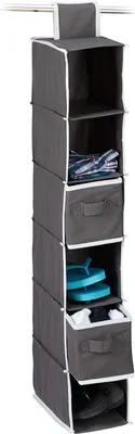 Produktbild von 3 x Hängeregal Stoff, Hängeaufbewahrung, 6 Fächer, 2 Schübe, für Kleiderschrank, HxBxT: ca. 82 x 14,5 x 30 cm, anthrazit