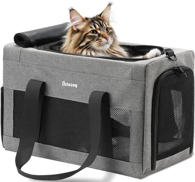 Produktbild von Transportbox für Katzen – Tierkäfig für Reisen – Sicherer Transport – Robuster Metallrahmen – 47x30x33 cm – Grau