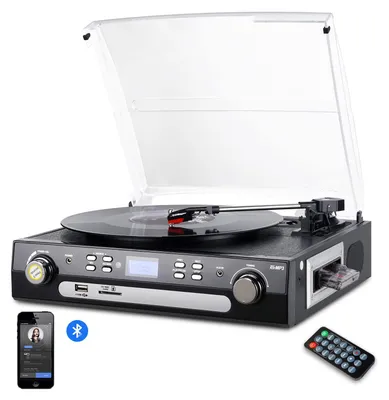 Produktbild von DIGITNOW Vinyl Plattenspieler Bluetooth Schallplattenspieler mit Stereo Lautsprechern Stützen Kassette |AM / FM Radio| Vinyl to MP3 USB-Codierung