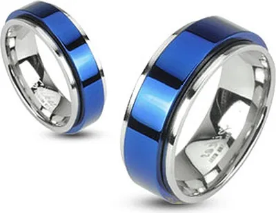 Produktbild von Herren Damen Edelstahl Ring Drehring Spinner Spinning Schwarz Gold Blau IP blau-silber 62 - Ø 19,76 mm 8 mm