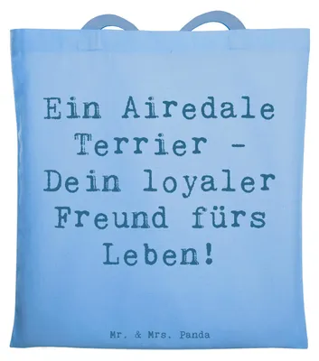 Produktbild von Mr. & Mrs. Panda Tote Bag Spruch Airedale Terrier - Sky Blue - Geschenk, Jutebeutel, Schultasche, Haustier, Tasche, Hunderassen Vielfalt, Laptoptasche, Abenteuer, canvas