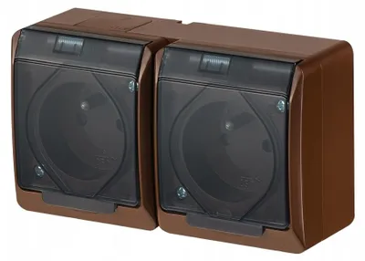 Productafbeelding van Hermes hermetische dubbele stopcontact met/zonder 16A, IP44, bruin, model GNT 0322-05