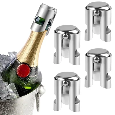 Produktbild von Sektflaschenverschluss aus Edelstahl und Silikon - Vakuumstopfen für Champagner - 4 Stück