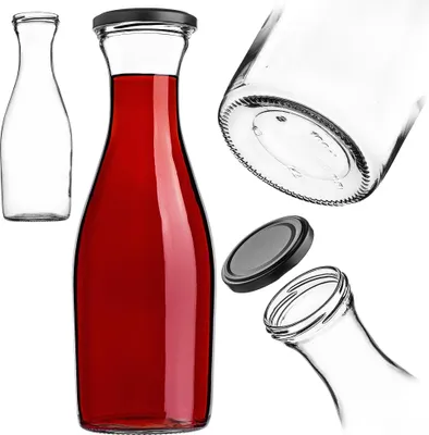 Produktbild von KADAX Glaskaraffe 1L, Glasflaschen mit Schraubverschluss, leere Karaffe zum Befüllen, Likörflaschen, Wasserkaraffe aus Glas, Flaschen für Wasser & Saft
