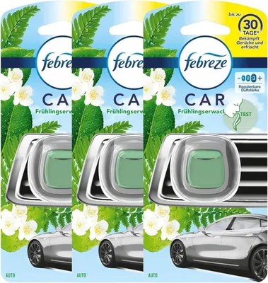Produktbild von 3x Febreze Car Lufterfrischerclip Frühlingserwachen entfernt Gerüche im Auto jeweils 2ml