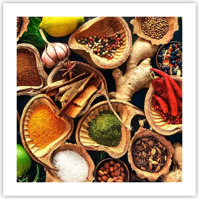 Produktbild von Poster - Poster ohne Rahmen - Küche Essen Kräuter Gewürze - 50x50 cm - Wand Bild - Wanddeko - Wandbilder - Kunstposter - Wandposter - Bilder - Kunstdruck - Wanddekoration - Wandbild - P2XAC50x50-2844