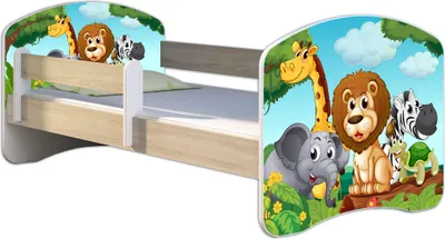 Obrázok produktu pre ACMA posteľ pre mladých Detská posteľ junior kompletná súprava s lamelovým roštom a ochranou proti vypadnutiu matraca Sonoma 02 Animals 140x70