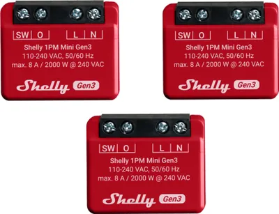 Produktbild von SHELLY WLAN-Schaltaktor 1PM Mini Gen 3, rot, 3 Stück