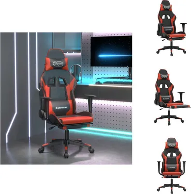 Produktbild von vidaXL Gaming-Stuhl mit Massage & Fußstütze Schwarz & Rot Kunstleder -  Gaming-Sessel