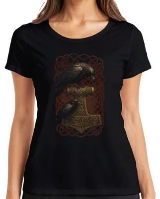 Obrázok produktu pre Thorhammer Mjölnir Thor Raven Runes Celtic Knots Odin Dámske tričko, čierne, XL