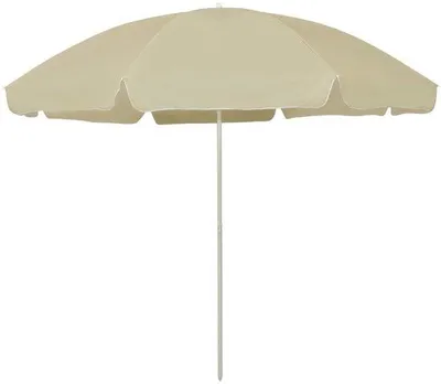 Obrázok produktu pre Veľký plážový slnečník s naklápacím mechanizmom – dĺžka ramena 300 cm (priemer 265 cm) – pieskovožltá farba – odolný voči UV žiareniu a vyblednutiu – výškovo nastaviteľný – vrátane zemnej tyče – bez podstavca