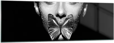 Produktbild von Bilder auf glas - Einteilig - Frau Schmetterling Mund - 160x50cm - Glasbilder - Wandbilder - Bilder - zum Aufhängen bereit - Wanddekoration aus Glas - Glas Bilder - Wandbild auf Glas - GAB160x50-4637