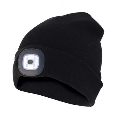 Imagen del producto de Gorro con luz LED frontal, gorro de punto con luz LED, ideal para correr, acampar, trabajar, pasear, etc. Se recarga mediante USB y es lavable, color
