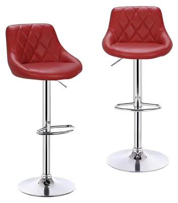 Imagen del producto de Taburetes de bar ajustables – Juego de 2 – Con respaldo – Cuero color burdeos – Reposapiés