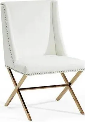 Immagine prodotto di Weißer Esszimmerstuhl Designer Textil Möbel Edelstahl Metall Einsitzer