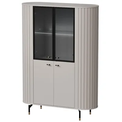 Produktbild von Glasvitrine SENTO für das Wohnzimmer Vitrine mit Glastüren 112 cm Regal Stehend Vitrinenschrank Kaschmir