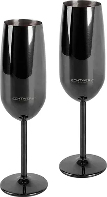 Produktbild von Echtwerk Sektglas, Champagnerglas, Sektkelche aus Edelstahl, Unzerbrechliche Gläser, Partygläser für Hochzeit/ Geburtstag/ Picknick, Geschenkset, 2-tlg, 250 ml, Black-Edition