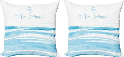 Obrázek produktu pro ABAKUHAUS Sada povlaků na polštářky Hello Summer (2ks), námořní motiv Hello Summer s akvarelem kotvy, 50 x 50 cm, Sky Blue Baby Blue