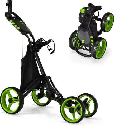 Produktbild von GOPLUS Golf Trolley, Golftrolley 4 Rad mit Verstellbarer Griff, Fußbremse, Golfwagen klappbar mit Scorecard, Grün